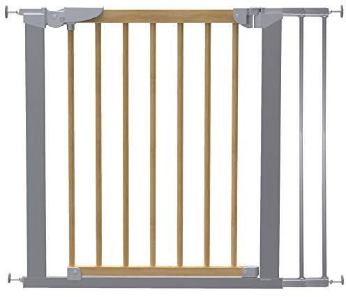 DOLLE Klemm Türschutzgitter aus Holz/Metall Breite: 71,30-91,10 cm Höhe: 73 cm grau metallic mit Einhand Sicherheitsverschluss