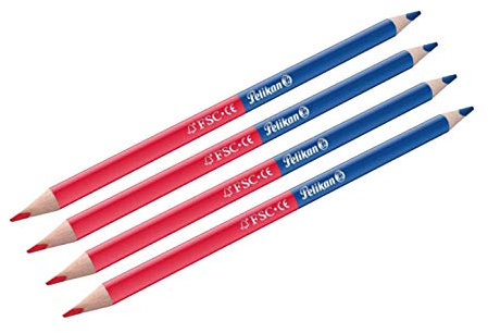 Pelikan Buntstifte (dünn, dreieckig) zweifarbig rot und blau (4 Stück)
