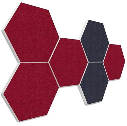 platino24 Akustikpaneele 6 Elemente Colore Waben Ø 30 cm Nachtblau + Bordeaux I Schallabsorber aus Basotect G+ mit Akustikfilz I Schalldämmung Wand & Decke I Akustikelemente Wandpaneel