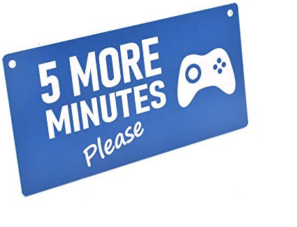 OriginDesigned 5 More Minutes – Plaque de porte pour jeux, chambre à coucher, salle de jeux – Idéal pour une utilisation dans la maison ou comme cadeau fantaisie (Bleu)