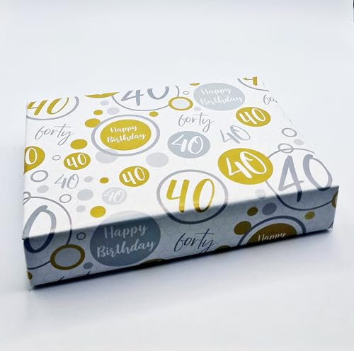 Geschenkpapier zum 40. Geburtstag, goldfarben, silberfarben, 2 Bögen + 2 passende Geschenkanhänger, Geschenkpapier für Männer und Frauen (PA)