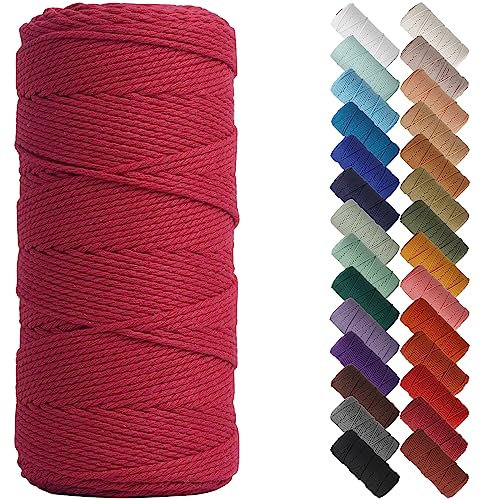 NOANTA Rote Makramee-Schnur, 2 mm x 220 m, farbiges Makramee-Seil, Baumwollseil, Makramee-Garn, bunte Baumwollschnur für Wandbehang, Pflanzenaufhänger, Basteln, Stricken