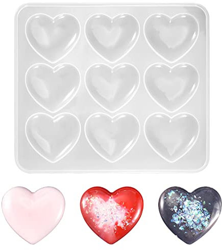 Yingcen Herzförmige Silikonform Neun Gitter Gussform Liebe Herz 3D Liebesherz Harzformen für DIY Basteln Seifen Fertigkeiten Silikon Herz Anhänger Formen Für Harz