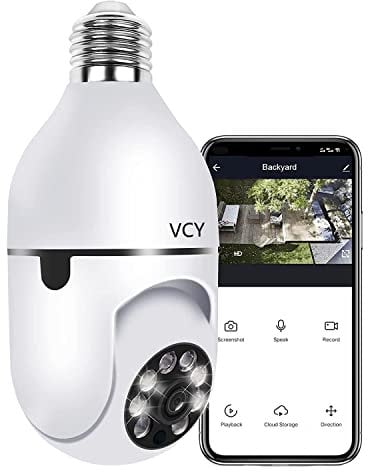 Bulb camera wifi 2MP Smart Life 5GHz Bulb Lamp Camera,1080P Wifi PTC IR E27 Color Night Vision Home Security CCTV Camera with Automatic Tracking Bulb Security 360° Pan-Tilt View light Camera Indoor