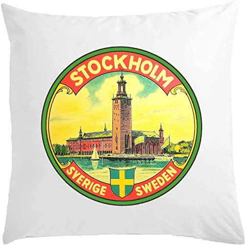 Stockholm Sweden Sverige Retro Style City Poster Weißes Kissen 40x40cm mit Füllung Weiß One Size
