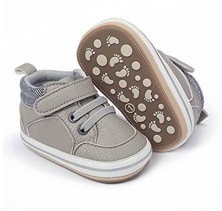 RVROVIC Baby Jungen Mädchen Anti-Rutsch-Sneakers Soft Ankle Stiefel Kleinkind erste Wanderer Neugeborenen Krippe Schuhe (6-12 Monate, 1-Grau)