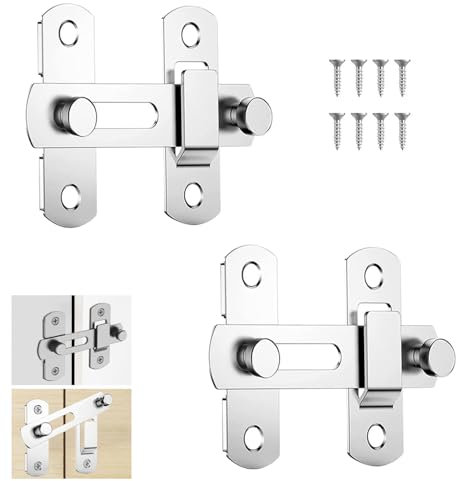 2 Pcs Chiavistello per Cancello in Acciaio Inox Serrature, Chiavistello Scorrevole, Porte di Sicurezza Serratura, con Viti, per Porta del Fienile Vetrine Garage e Porte Per Animali Domestici