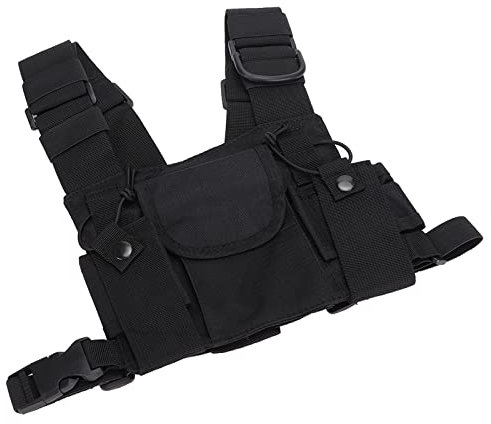 Tiiyee Radio Chest Harness Front Pack, Chest Pack Shoulder Radio Holster Vest Rig Holder Walkie Talkie Case Pouch Adjustable Zipper Bag Pocket for Police Firefighter Universal Two Way Carry