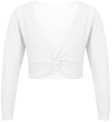 Mufeng Cache-Coeur de Danse Coton Veste de Ballet Manches Longues Manteau pour Enfants Filles 1-14 Ans Blanc 12-14 Ans