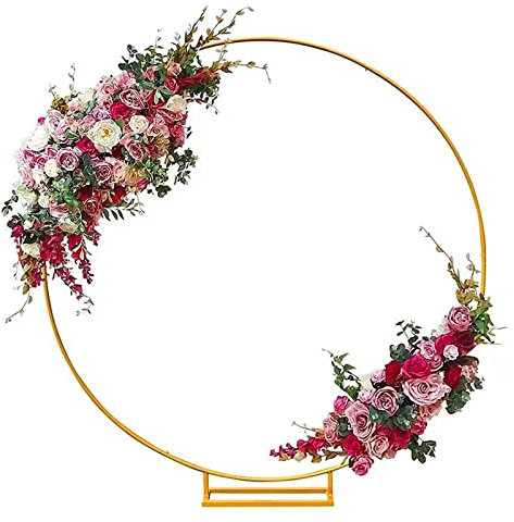Hochzeitsbogen Rund Ballonbogen Traubogen Hochzeit, Metall Ring Traubogen Gestell Kreis Kulissenständer Rosenbogen Blumenbogen für Party Zeremonie Events Dekoration,Gold,1.5M/59in