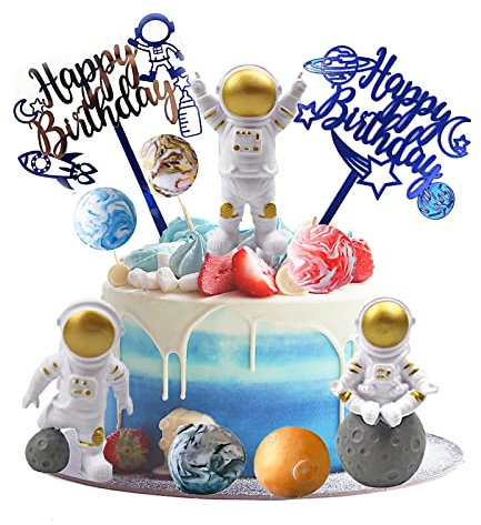 Gfamous 10 Pièces Décoration de Gâteau Astronaute,Astronaute Cake Topper,Astronaute Gâteau Topper,Astronaute Décoration de Gâteau,Décoration Spaceman(Gold)