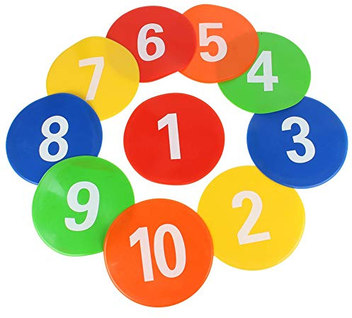 10 Piezas Marcadores Planos Antideslizantes, Juego de Marcadores de Disco FH Numerado 1 a 10, Equipos de Entrenamiento ed Fútbol Señales Discos, para Fútbol Velocidad Agilidad Entrenamiento(23x23cm)