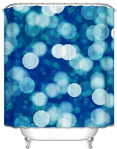 Homxi Rideau de Douche avec Oeillets,150 W x 200 H CM,Rideau de Douche Bleu Foncé Motif de Cercle Rideaux Douche Polyester Anneaux de Rideau de Douche en Plastique