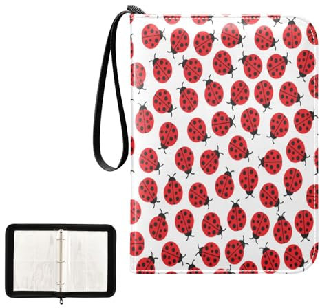 Quteprint 4 Pocket Card Binder, Ladybugs Pattern Trading Card Holder fits 400 Cards with 50 Removable Sleeves, 3 Ring Binder Card Albums Folders for Collectible Game Sports Cards Photos