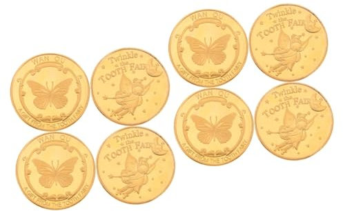 Toyvian 8 Stk Zahnfee Dekorative Zahnmünze Zahngoldmünzen Souvenir Zum Ersten Zahn Für Einen Verlorenen Zahn Feenzahnmünze Legierung Geburtstagsgeschenk Runden