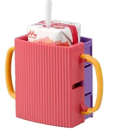 LIUHUIZEYU Children's No Squeeze Juice Cup Holder, Juice Box Holder for Toddlers Adjustable Folding Food Pouch and Milk Box Holder for Kids No Spill, Telescopic Cup Holder (pink)