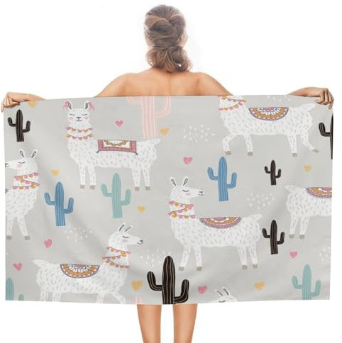 COALHO Alpaka-Strandtuch mit Cartoon-Western-Anime, für Erwachsene, extra groß, 130 x 78 cm, rustikal, niedlich, für Kinderzimmer, Tier, Alpaka, Strandtuch, leicht, schnell trocknend, Badetuch