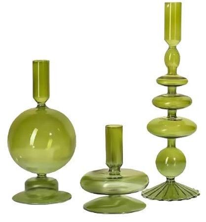 DULRLLY 3 Pièces Bougeoirs en Verre Bougeoirs Modernes pour Pièce Maîtresse de Table Bougeoir Vintage pour Bougeoirs Coniques Bougeoirs Coniques au Design Ondulé Clair pour Fête de Mariage(Vert)