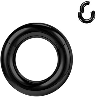 BodyAce Schwarz Segmentring Nasen Clicker, 2G 4G 6G 8G 10G 12G PA Rings BCR Helix Tragus Barbells, Chirurgenstahl Nasenring Septum Piercings Schmuck [4G(5mm),Hoops:12mm]