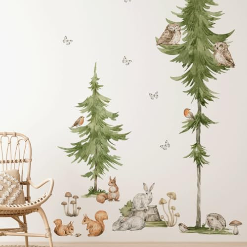 Mica-Mica Waldtiere Wandtattoo fürs Kinderzimmer, Wanddeko, Wandsticker (Large, Bäume und Waldtiere)