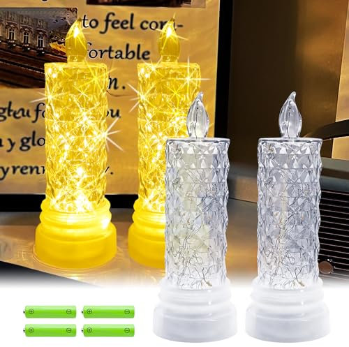 TINYOUTH 2 candele a LED per matrimoni, candele da tavolo per matrimoni, batterie AAA incluse, per cerimonia nuziale, festa di compleanno, decorazione per la casa, guscio di diamanti