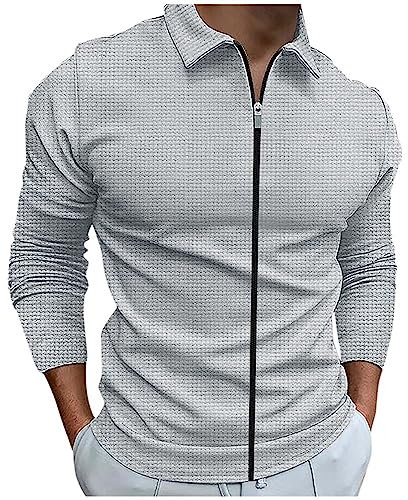 Funky Herren-Hemd mit Waffelmuster, langärmelig, Business-Langarmhemd, schlichte, formelle Hemden, bequemes Wanderhemd, hautfreundlich, Outdoor-Hemden, lässiger Reißverschluss, lockere Passform für