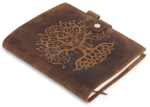 GlobeeCraft Lederbuch Vintage 22x16 cm – Handgefertigtes Tagebuch Ledereinband aus Braunem Echtleder, Gebundenes Buch Leer als Leather Notebook & Reisetagebuch