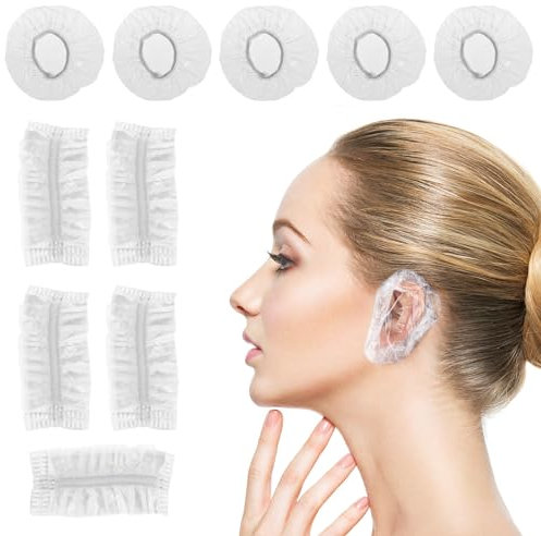 200 Pcs Clear Disposable Ear Covers for Hair Dye, Waterproof Plastic Ear Covers for Bath & Shower Protection (5.5in)