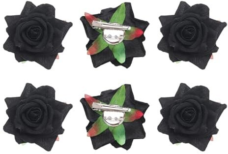 sourcing map 6 Pcs Rose Flower Hair Clips 3 Inch Flower Hair Pins Flower Brooch for Women Hair Accessories Black