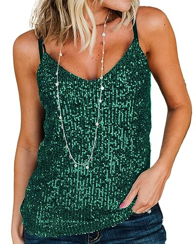AirMood Frauen Sexy U-Ausschnitt Sparkle Shimmer Tank Westen Pailletten Tops Disco Pailletten Tank grün, M