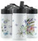 Hairyworm Personalised Water Bottle, 350ml White Sports Flask with Straw Cap Flip Lid, Stainless Steel, Customised with Initial/Name, Wildflower Purple Floral Butterfly Design Print, Drink Bottle