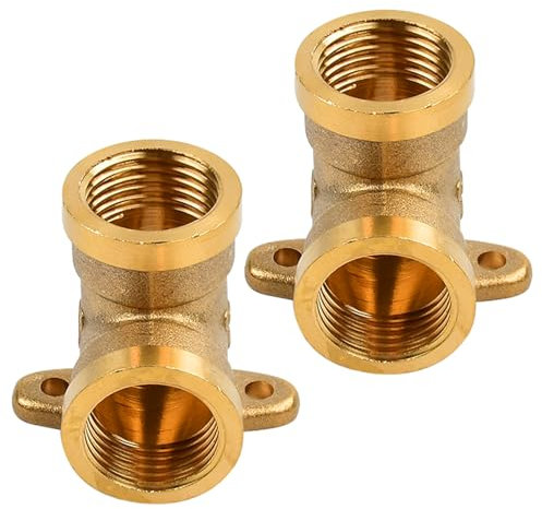 2 Stück 1/2 Wanddose Messing Bogen, 1/2 Zoll Wandscheibe, DN15 Wandwinkel Verteiler 90 Grad Gewinde Fitting mit Innengewinde, 1/2 Zoll IG x IG Fittingteile Wasser Wandanschluss