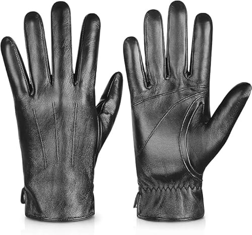 Alepo Echte Schaffell-Lederhandschuhe für Herren, Winter, warm, Touchscreen, Text, Kaschmir, gefüttert