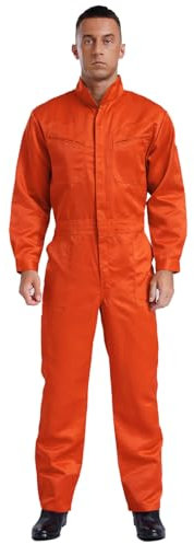 renvena Herren Arbeitsoverall mit Reißverschluss Einteiler Arbeitsanzug Baumwolle Overall Jumpsuit Arbeitskombi Uniform für Werkstatt Gärtner Orange M