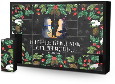 Mr. & Mrs. Panda Befüllbarer Adventskalender Pinguin Pärchen - Geschenk, Hochzeitsgeschenk, Adventskalender zum selbst befüllen, Liebe, Traumpaar,