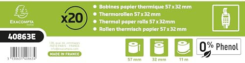 Exacompta - Ref. 40863E – Karton mit 120 Rollen für Bankkarten 57 x 32 mm – 11 m – 1 Falz Thermopapier 55 g/m² ohne Phenol – Weiß