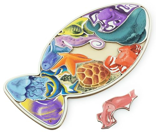 Vemkel Holz Puzzle Feenfisch, Spiele ab 3 Jahren, Holz Puzzle ab 3 Jahre, Jigsaw Puzzle, Lernspiele ab 3 Jahre, Vorschule Spiele — 12 Puzzles
