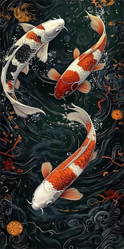 Peinture par Numéros Adulte poisson rouge,Japon Peinture Numero Enfant,Bricolage Peinture Numero Adultes Loisirs Créatifs,Acryliques Paintings avec Peintures et Pinceaux,Decoration Chambre 50x100cm