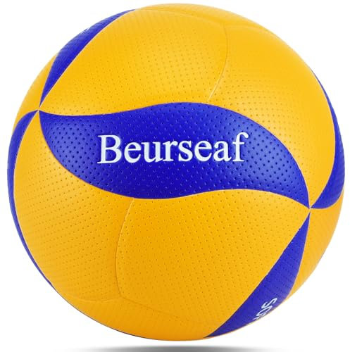 Beurseaf Soft Touch Volleyball - Offizielle Größe 5 für Indoor & Outdoor Sport (Blau & Gelb-2)