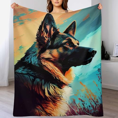 Decke Flannel Kuscheldecken Deutscher Schäferhund Couchdecke, Übergroße Warme Super Weiche Vier Jahreszeiten Decke, Schlafdecke Tagesdecke （150×200cm）