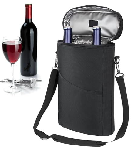 Bolsa isotérmica de 2 botellas, bolsa de vino, enfriador de botellas, cesta para botellas, cesta de viaje, bolsas de bebidas con asa y correa de hombro ajustable, para amantes del vino para picnic