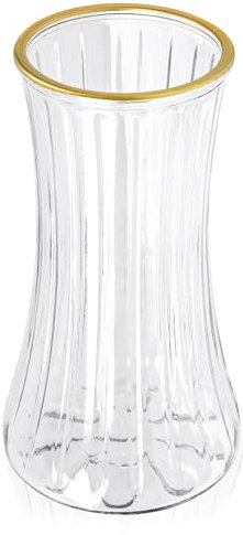 Gemsaya Modern Blumenvase, Durchscheinend Glasvasen with Schlanke Taille, 23.5cm Hoch Verdickt Glasvasen für Tischdeko, Vintage-gestreifte Vase Glas für Home, Office, Hochzeit, Party Dekor