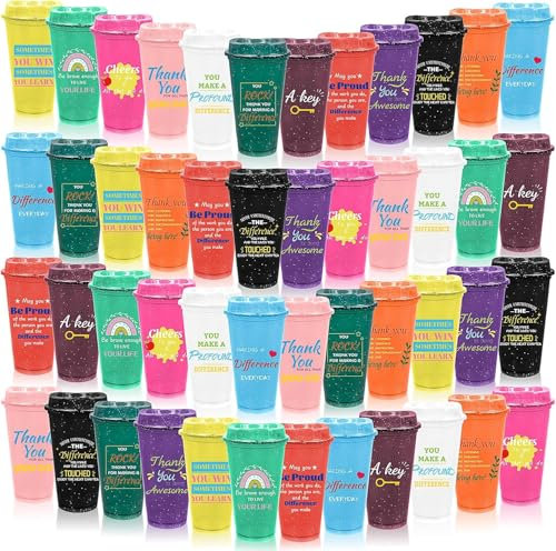 48 Pcs Employee Appreciation Gift 470 ml Coffee Cups with Lid,Thank You Tumblers Reusable Plastic Coffee Cups Team Building Gifts Travel Mug for Coworker Staff Team Teacher(Colorful)