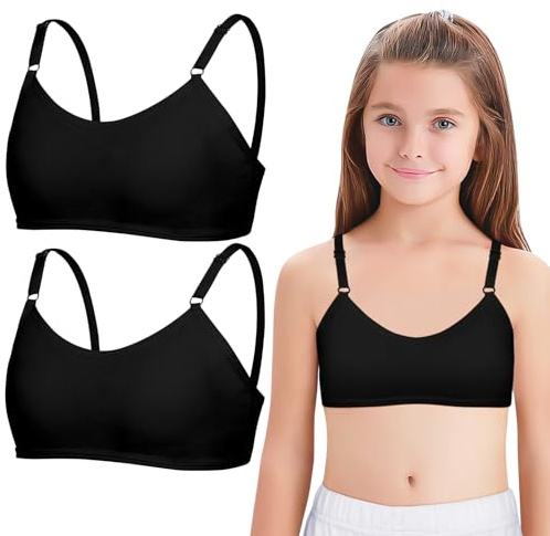 Kiiwah 2 Stück BH Mädchen, BH Teenager Mädchen mit Verstellbarem Schultergurt Weicher Bügelloser Bustier Mädchen Hautfreundliche Baumwolle Sport BH Kinder für 10-16 Jahre Alte Mädchen