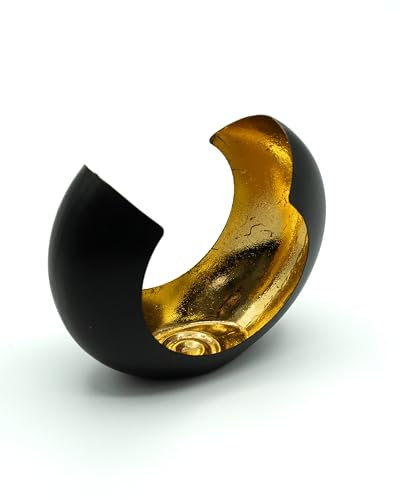 LivuX Schwarzer Metall-Teelichthalter mit Gold-Innenseite, 13,5 cm hoch, 15,5 cm breit – Designer Kerzenhalter für stilvolle Akzentbeleuchtung 1119