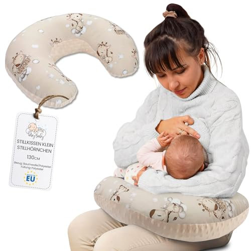 Totsy Baby Stillkissen klein Mond Minky 130 cm - Nursing und Breastfeeding Pillow Stillmond Stützkissen Stillhörnchen kleines Still Kissen und Lagerungskissen beim Stillen Oeko-Tex Giraffen