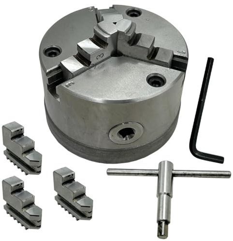 MachEl 4 (100 mm) 3-Jaw Self-Centering Lathe Chuck with Cast Iron Back Plate (1-1/8 x 12 UNF (2B) Thread) – Compatible with Myford Lathes