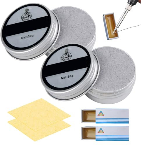 Lötspitzenreiniger, 46g Lötspitzen Reaktivator Lötspitzenreiniger Tip Tinner Cleaner Lötkolbenspitze für Aktivierte Oxidation mit 2 Reinigungsschwämmen + 2 Kolophonium-Lötpaste