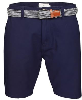 Xact Mens Cotton Oxford Chino Shorts with Belt, Regular Fit (Oxford Dark Navy) 38