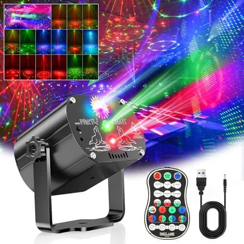 Discokugel,Musikgesteuert Discolicht Partylicht 60 Verschiedene Muster Strobe-Effekt Partylicht Mit Fernbedienung und 2M USB für Familie disco Party licht kinder Fest Klub Geburtstag Hochzeit